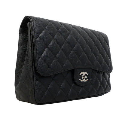 Chanel Shoulder Bag Maxi Quilted Caviar Leather Black Silver — view 2