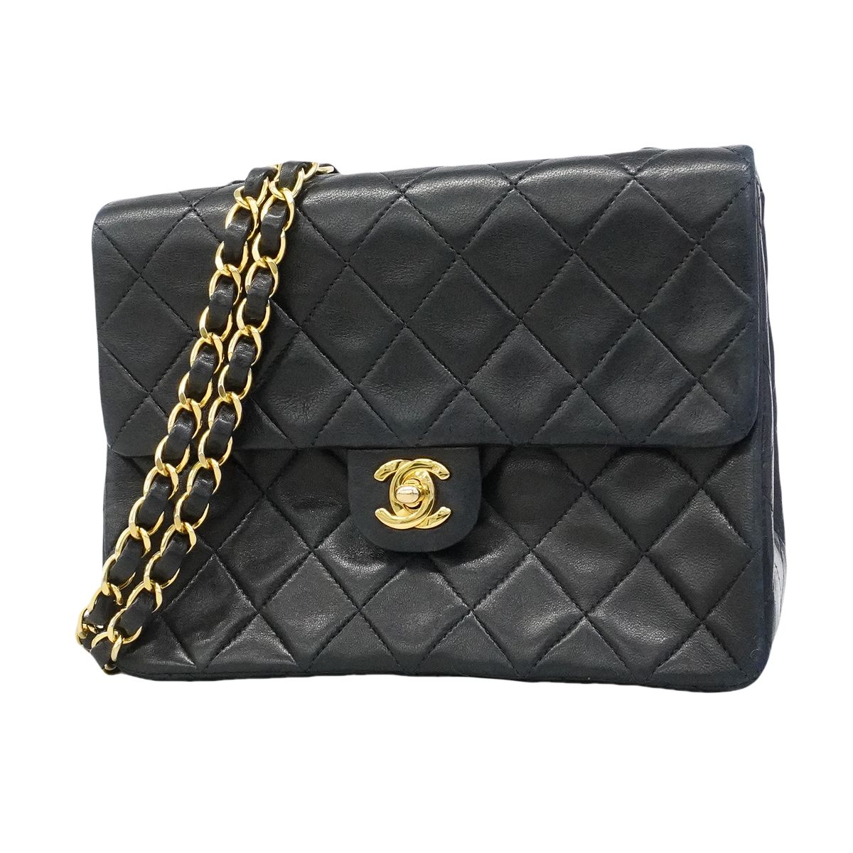 Chanel Shoulder Bag Quilted Lambskin Black Gold