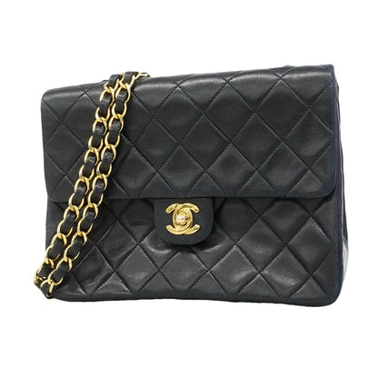 Chanel Shoulder Bag Quilted Lambskin Black Gold