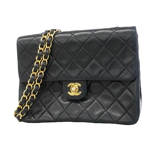 Chanel Shoulder Bag Quilted Lambskin Black Gold