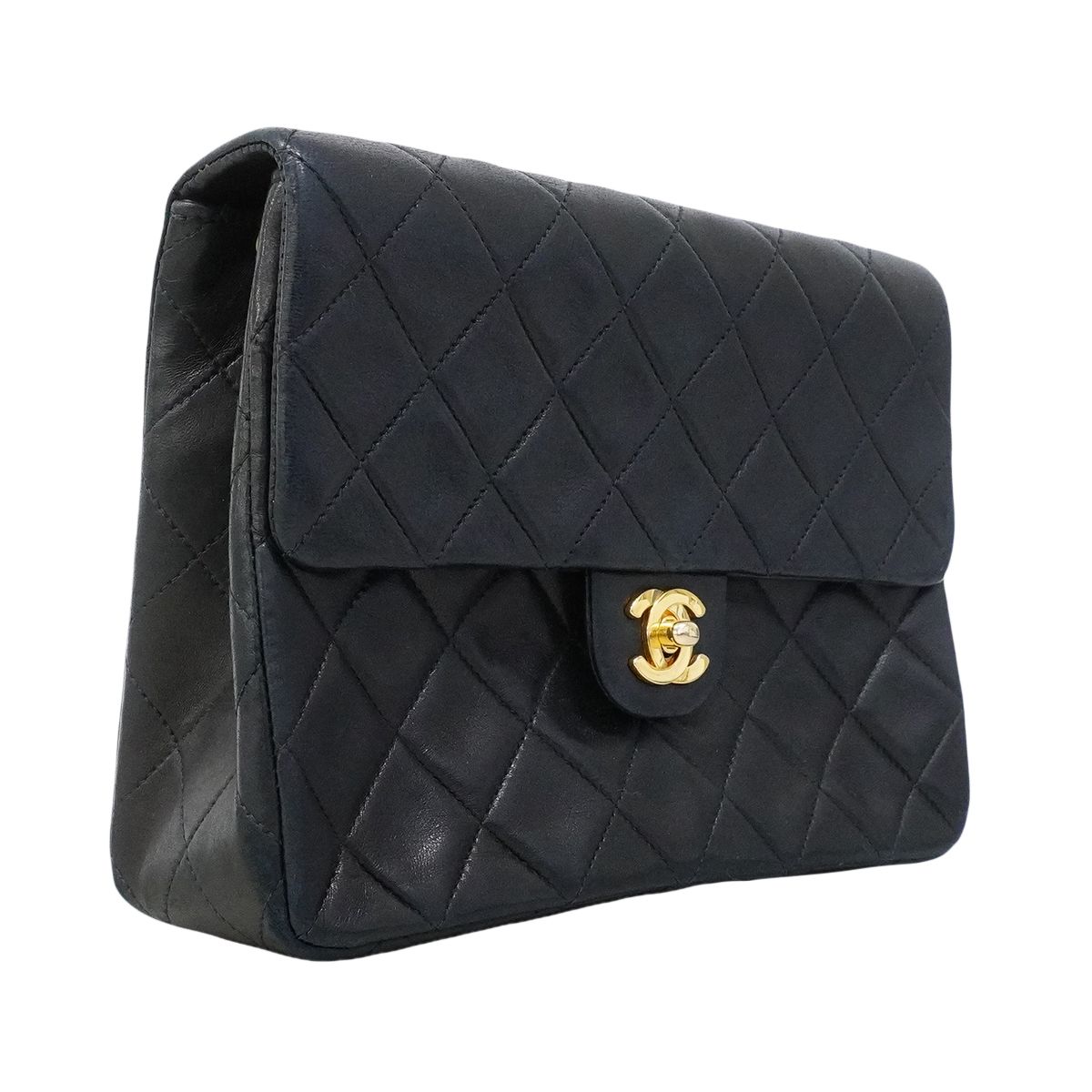 Chanel Shoulder Bag Quilted Lambskin Black Gold — view 2