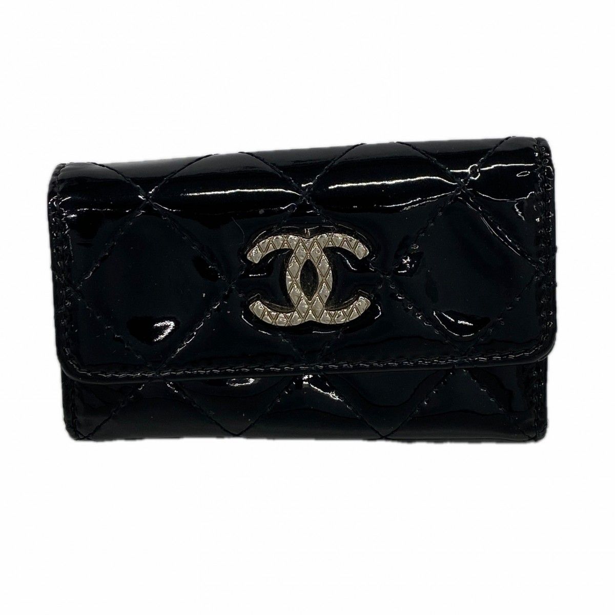 Chanel Key Case Patent Leather Black Silver Key Holder