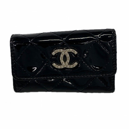 Chanel Key Case Patent Leather Black Silver Key Holder