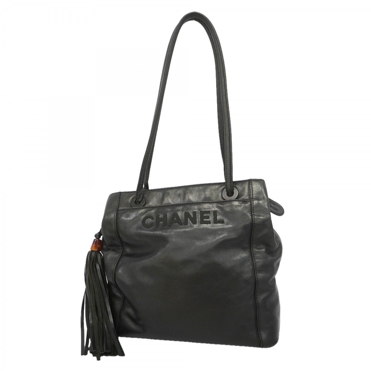Chanel Tote Leather Black Silver