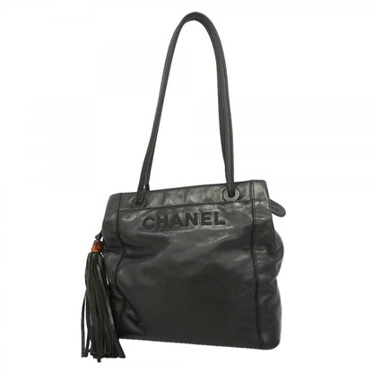 Chanel Tote Leather Black Silver
