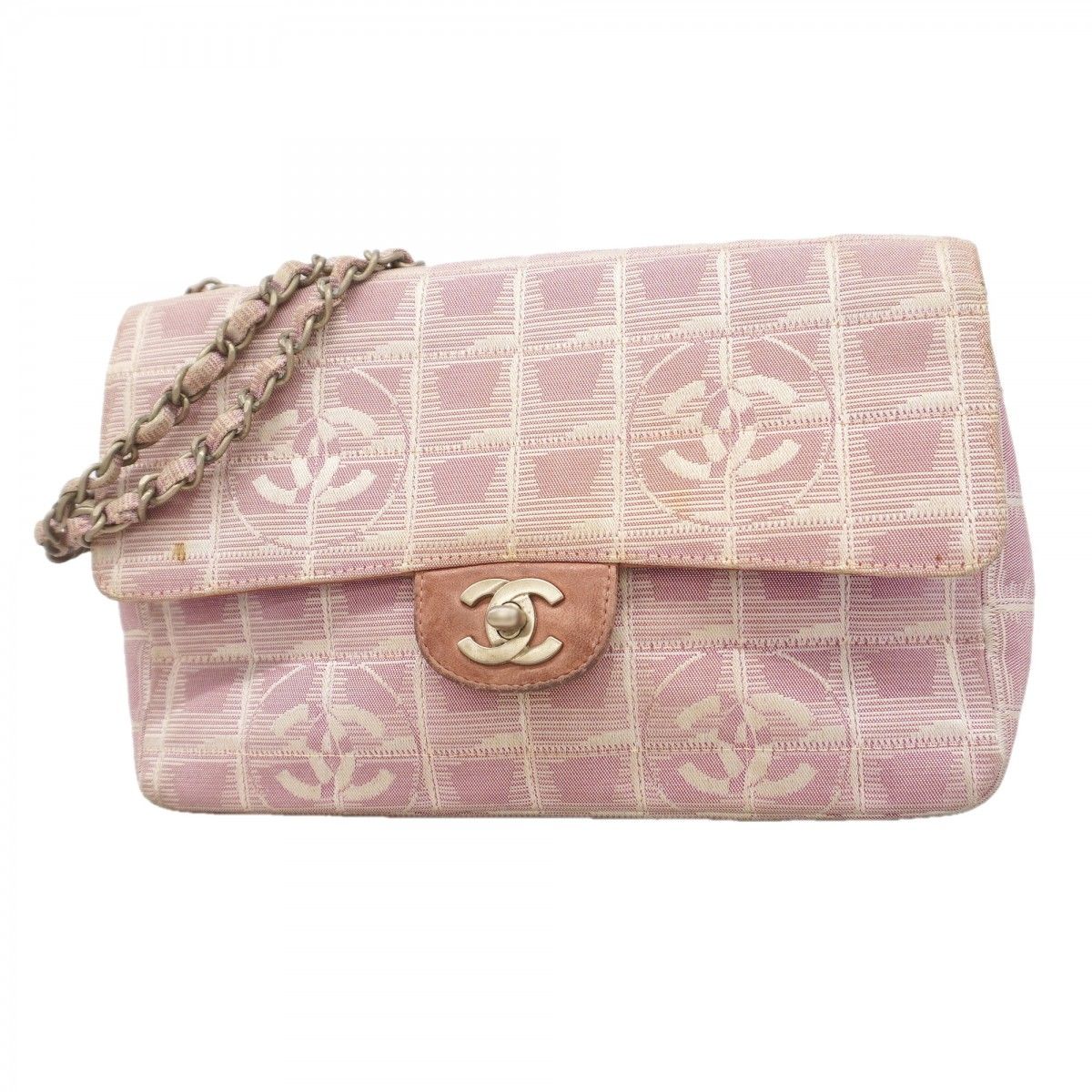 Chanel Shoulder Bag Nylon Pink Silver