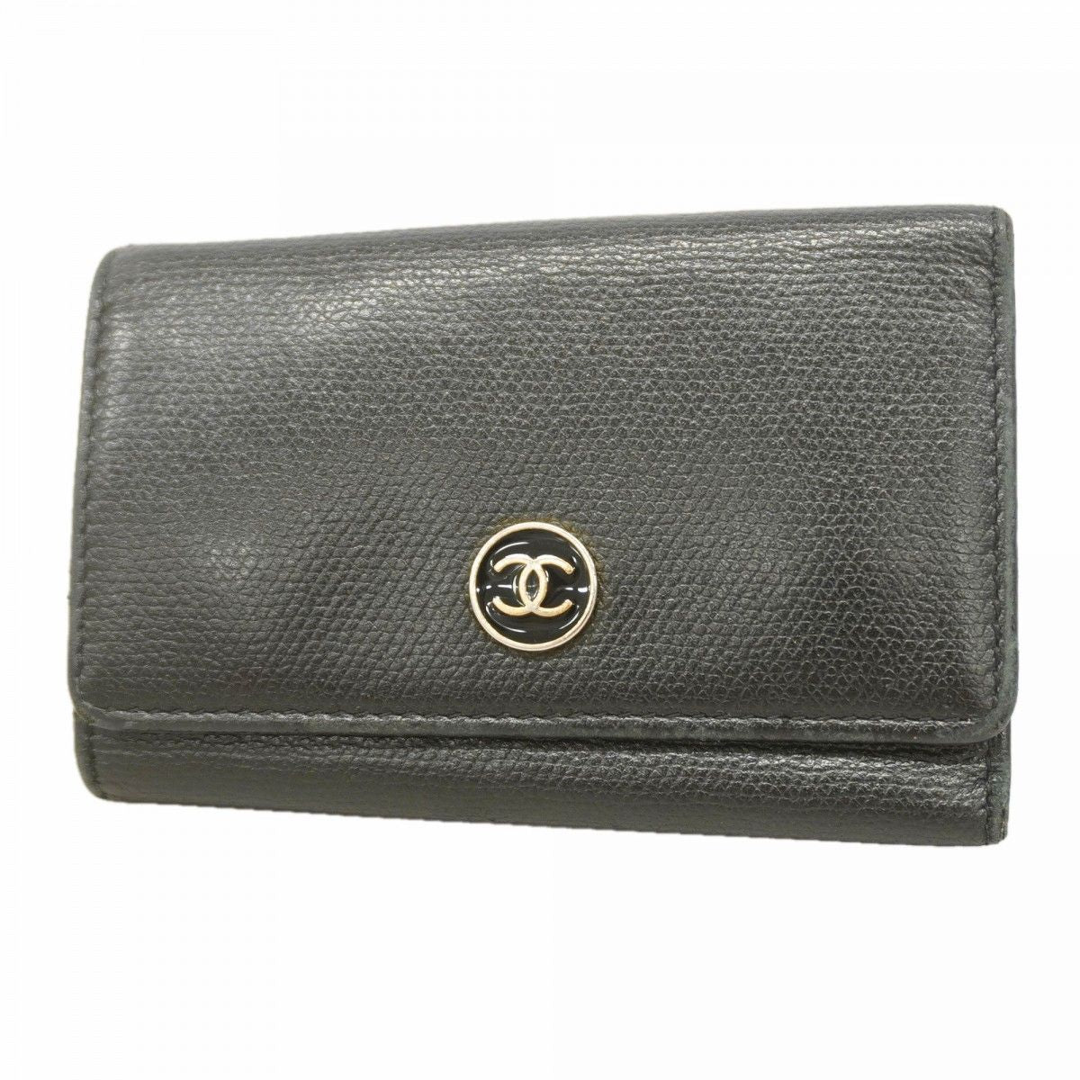Chanel Key Case Here Caviar Leather Black Gold Key Holder
