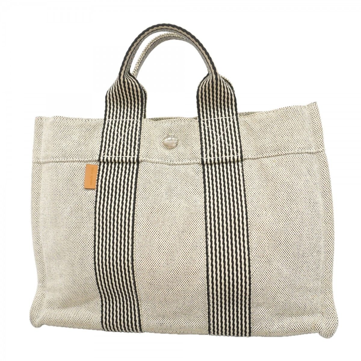 Hermes Tote Fourre Tout Canvas Gray Silver