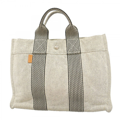 Hermes Tote Fourre Tout Canvas Gray Silver