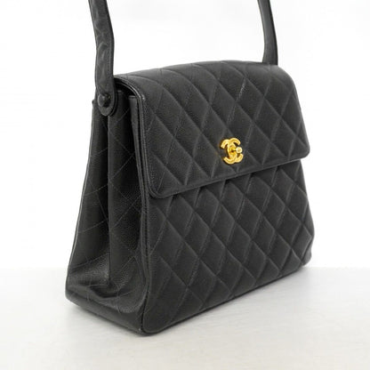 Chanel Shoulder Bag Quilted Caviar Leather Black Gold — view 2