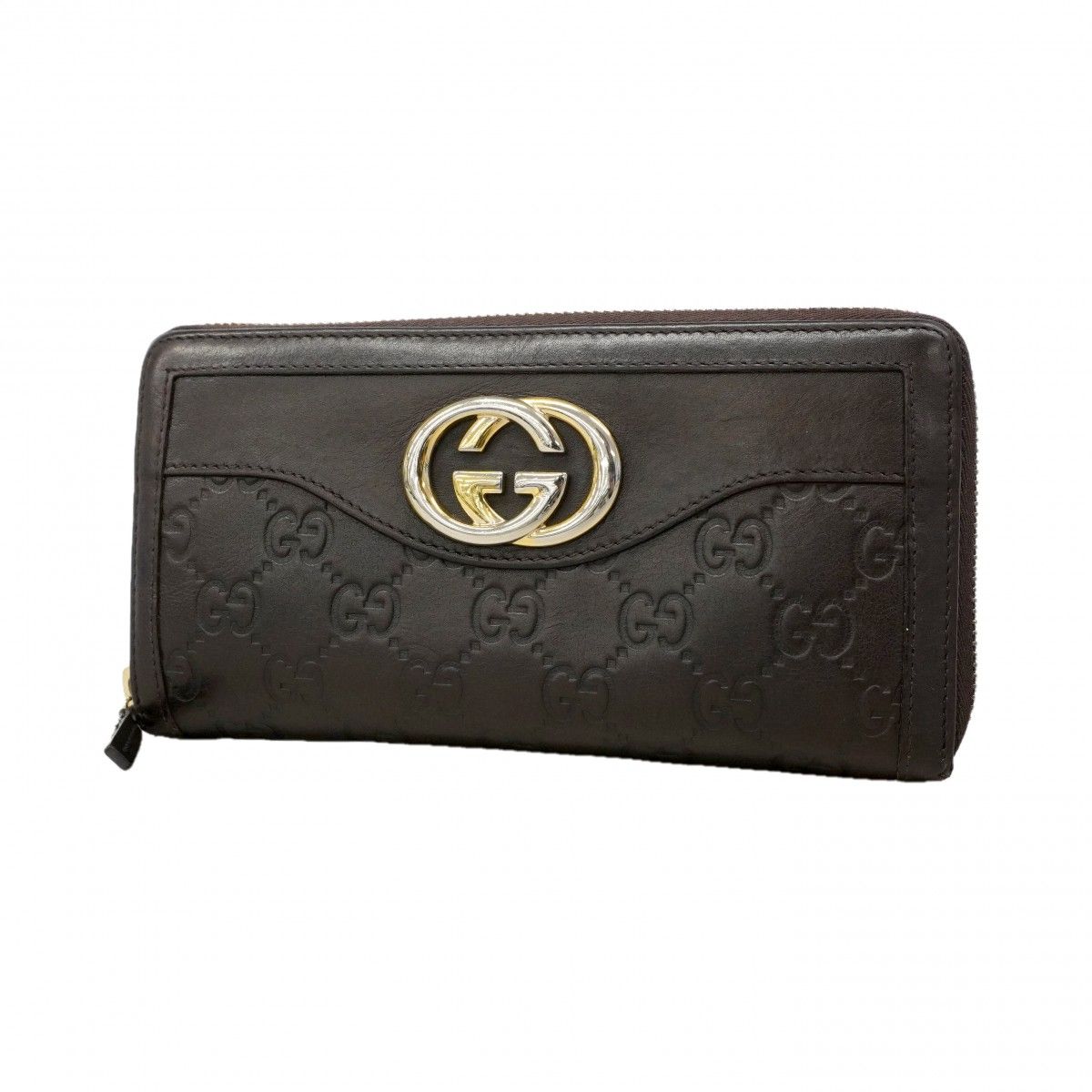 Gucci Wallet Guccissima Interlocking Leather Darkbrown Chien Panning Gold