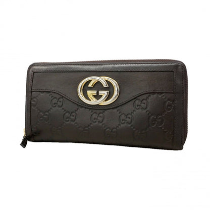 Gucci Wallet Guccissima Interlocking Leather Darkbrown Chien Panning Gold