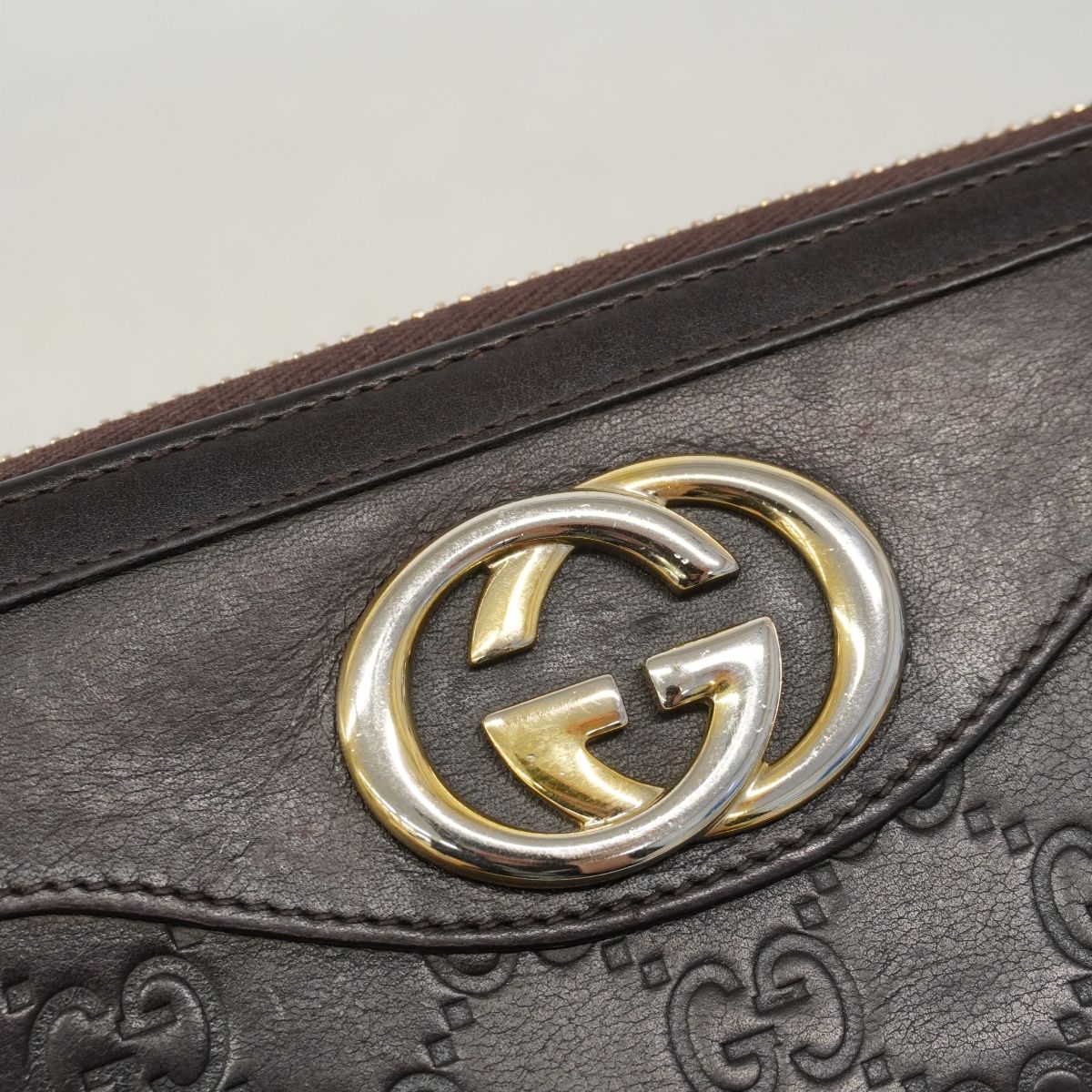 Gucci Wallet Guccissima Interlocking Leather Darkbrown Chien Panning Gold — view 9