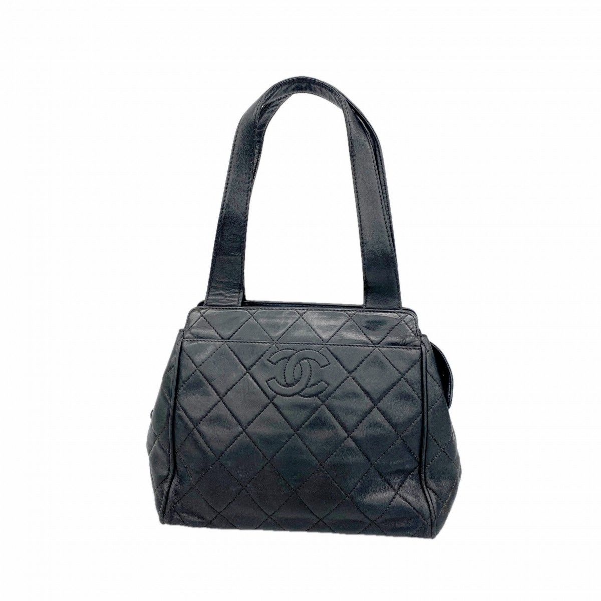 Chanel Handbag Quilted Lambskin Black Gold