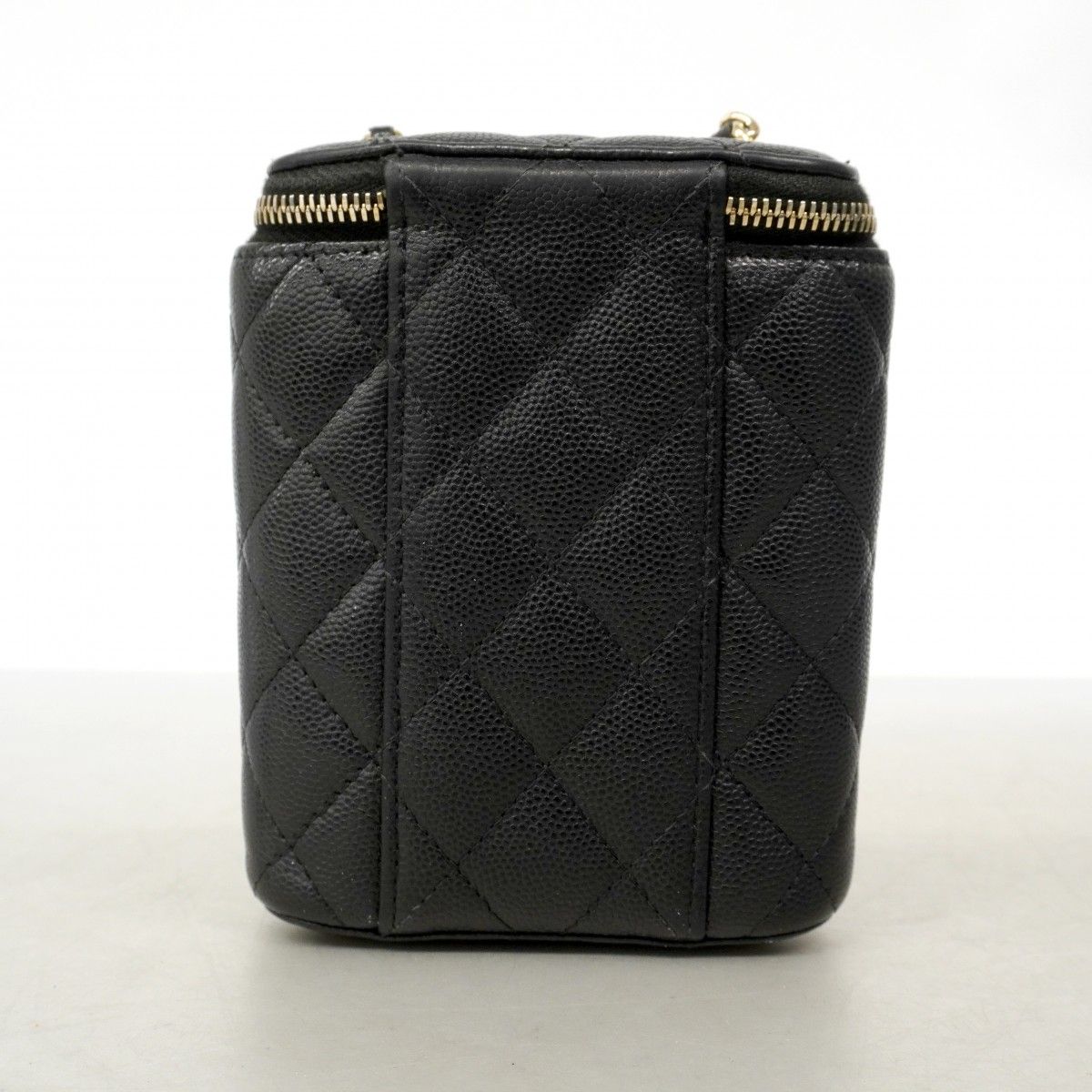 Chanel Shoulder Bag Quilted Caviar Leather Black Champagne Gold — view 8