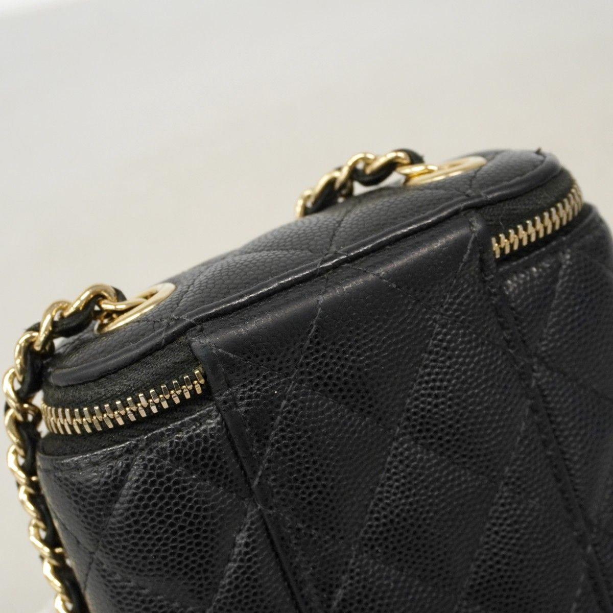 Chanel Shoulder Bag Quilted Caviar Leather Black Champagne Gold — view 7