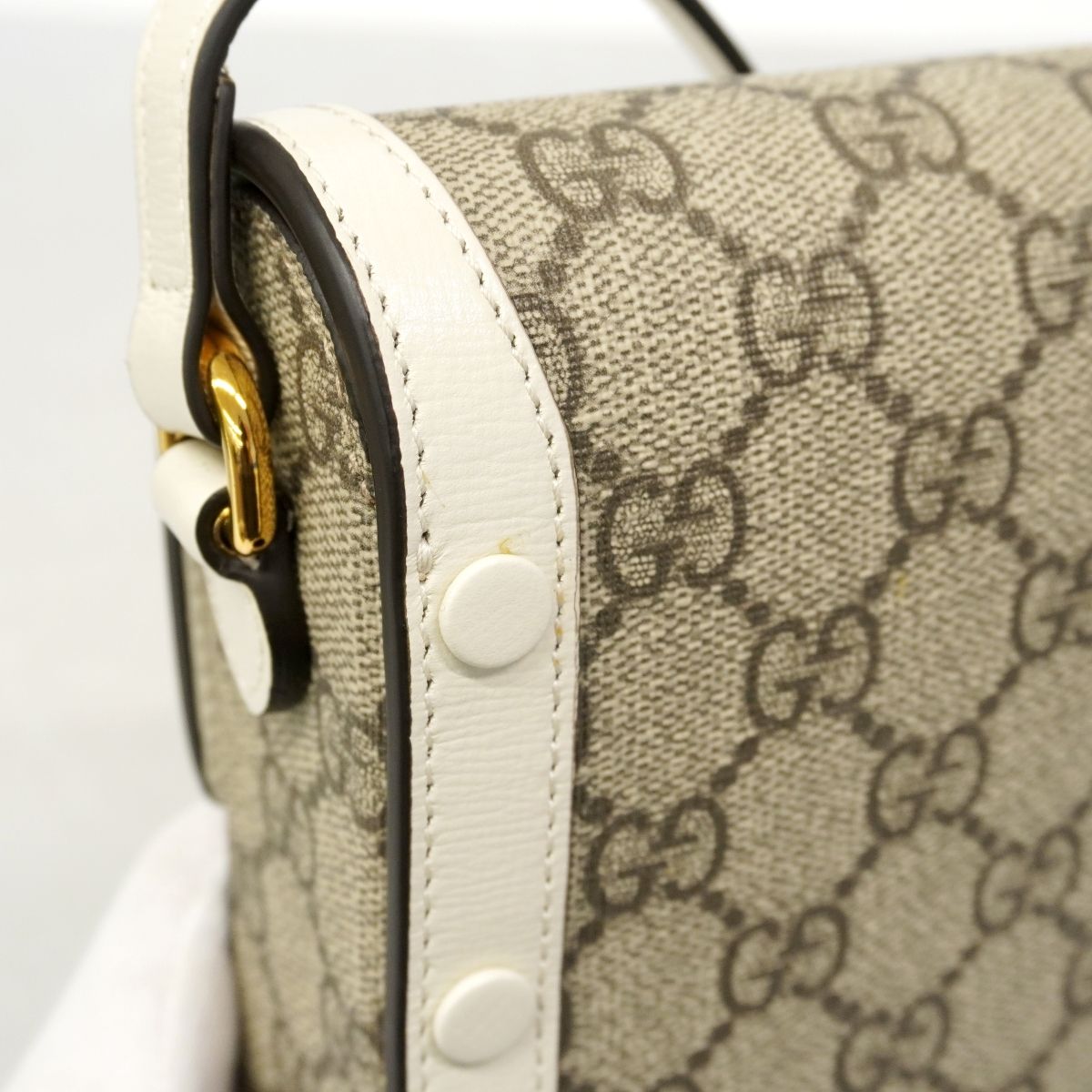 Gucci Shoulder Bag GG Supreme Brown White Gold — view 6