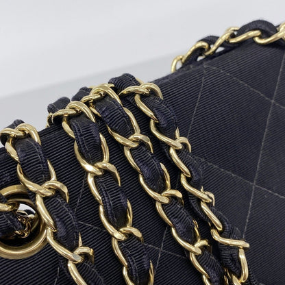 Chanel Shoulder Bag Quilted Cotton Black Gold — view 8