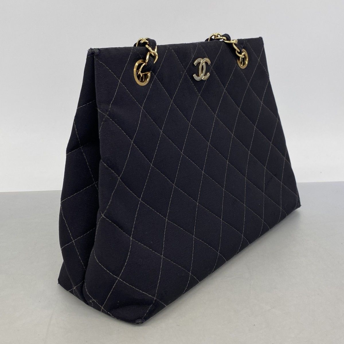 Chanel Shoulder Bag Quilted Cotton Black Gold — view 2