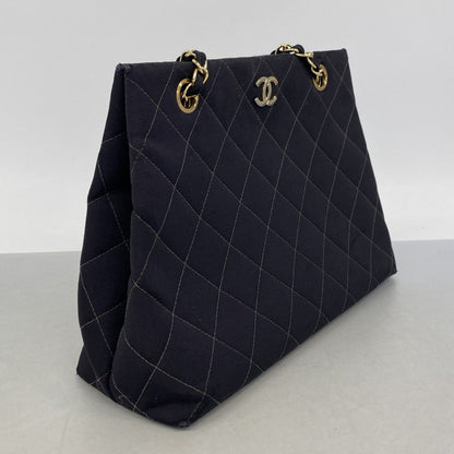 Chanel Shoulder Bag Quilted Cotton Black Gold — view 2