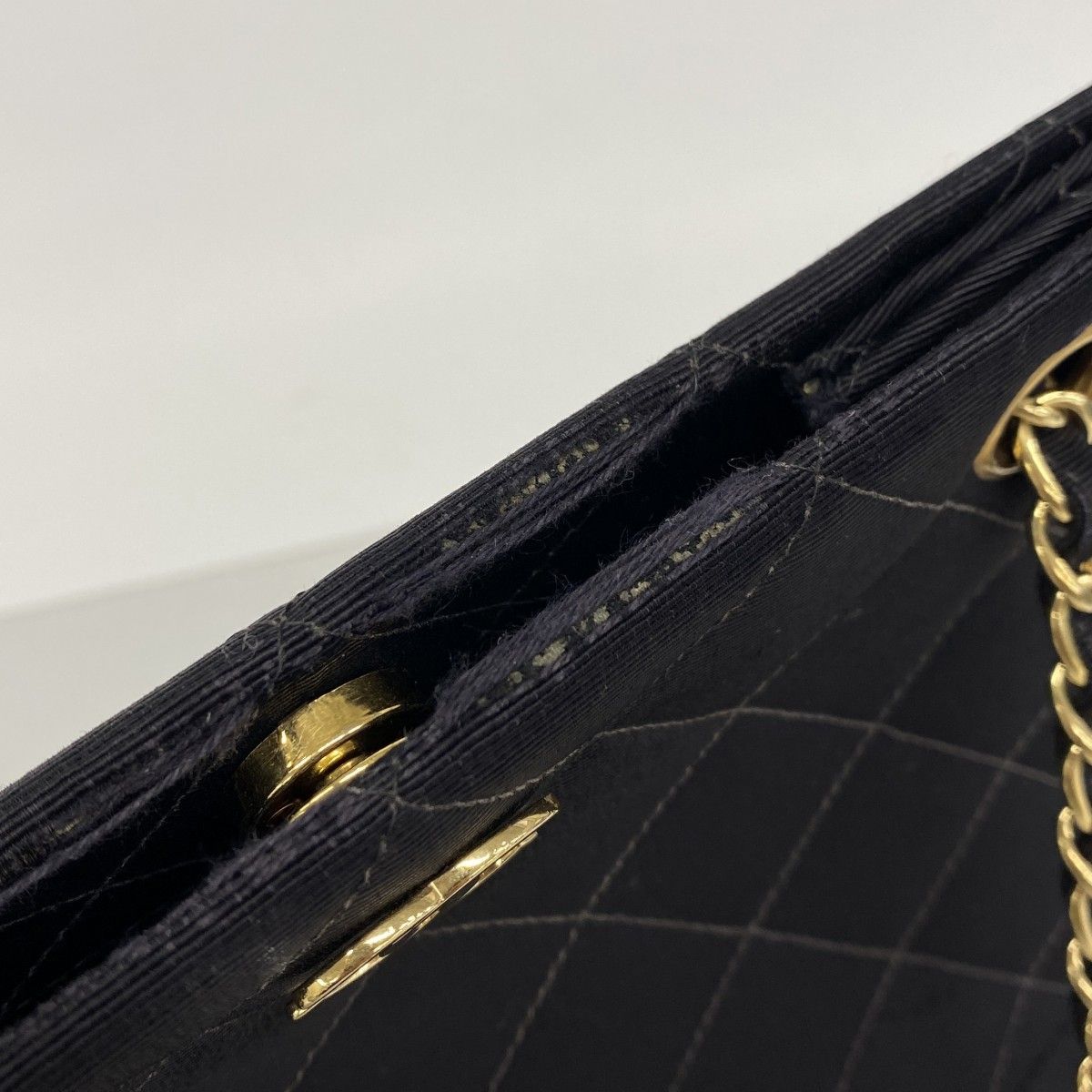 Chanel Shoulder Bag Quilted Cotton Black Gold — view 7