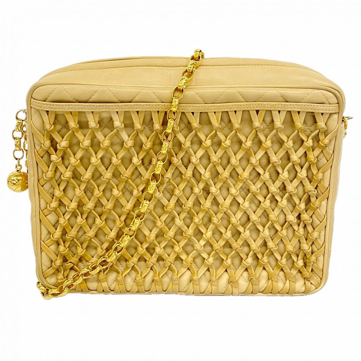 Chanel Shoulder Bag Quilted Lambskin Beige Gold