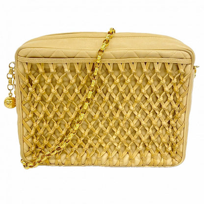 Chanel Shoulder Bag Quilted Lambskin Beige Gold