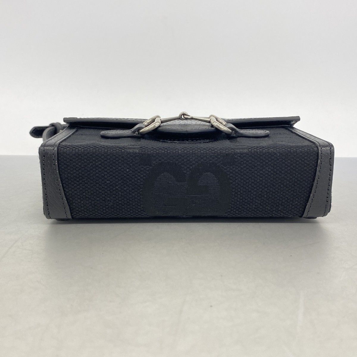 Gucci Shoulder Bag Horsebit Jumbo GG Canvas Black Silver — view 3