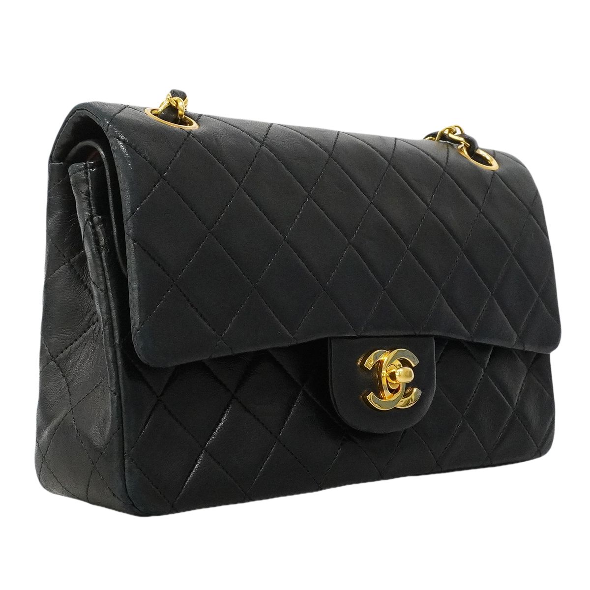 Chanel Shoulder Bag Quilted Lambskin Black Gold — view 2