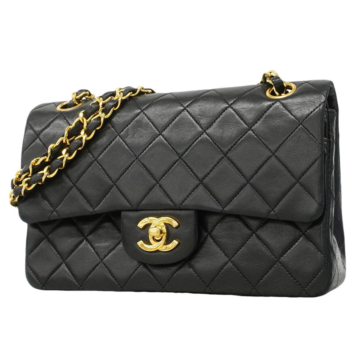 Chanel Shoulder Bag Quilted Lambskin Black Gold