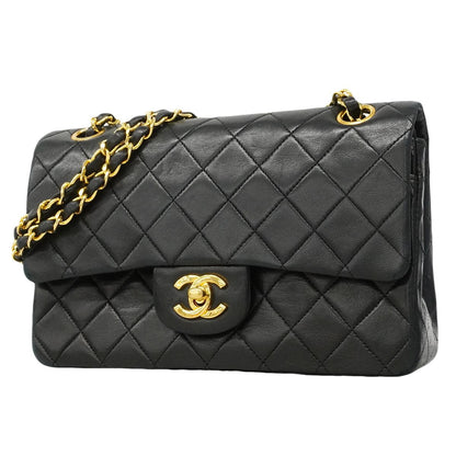 Chanel Shoulder Bag Quilted Lambskin Black Gold