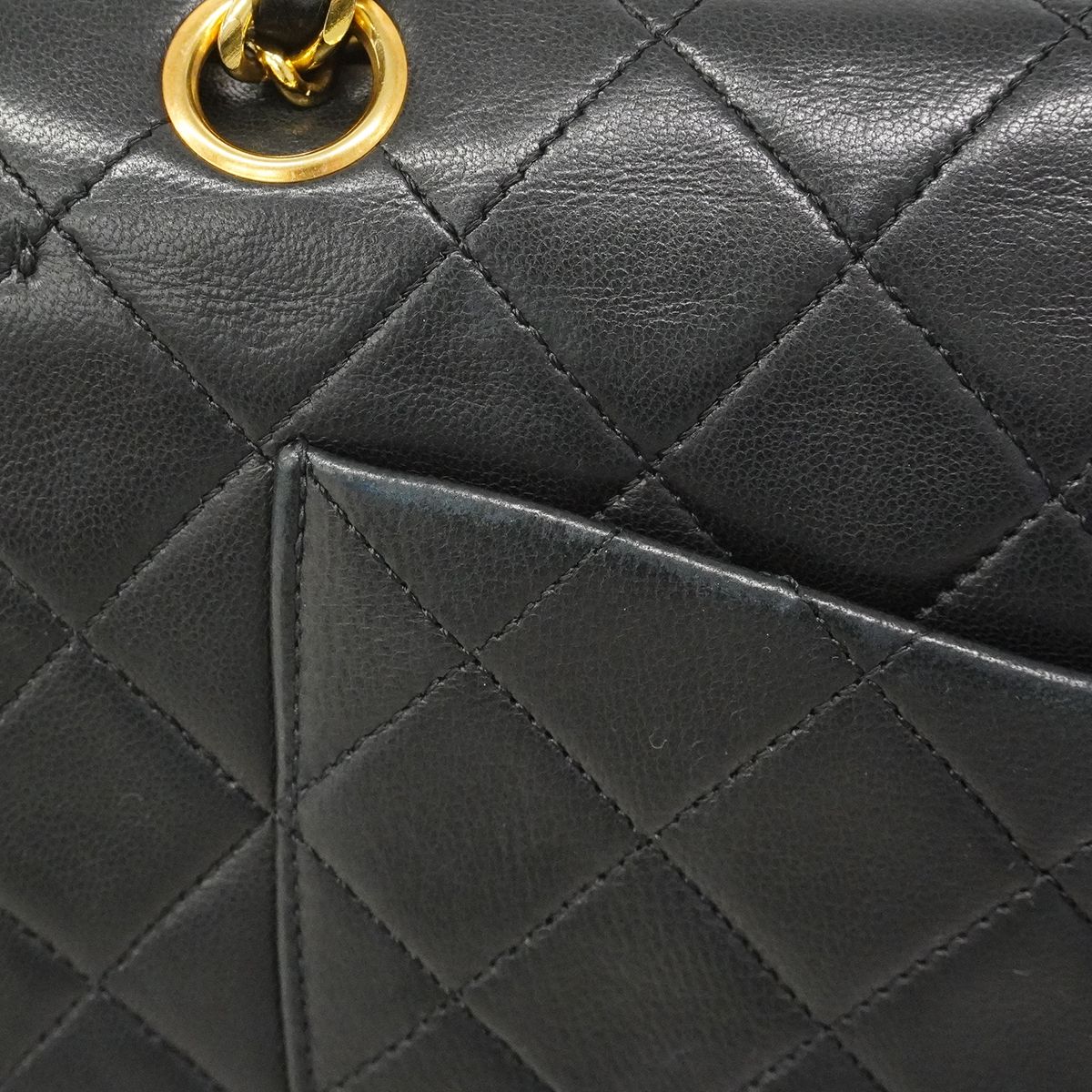 Chanel Shoulder Bag Quilted Lambskin Black Gold — view 8