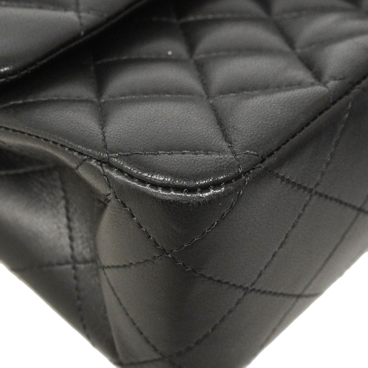 Chanel Shoulder Bag Quilted Lambskin Black Silver — view 7
