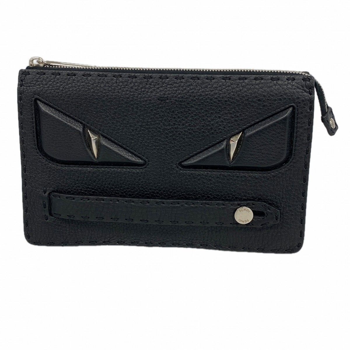 Fendi Clutch Montstar Selleria Leather Black Silver