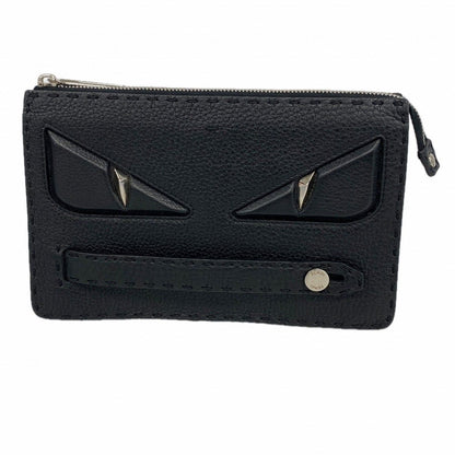 Fendi Clutch Montstar Selleria Leather Black Silver