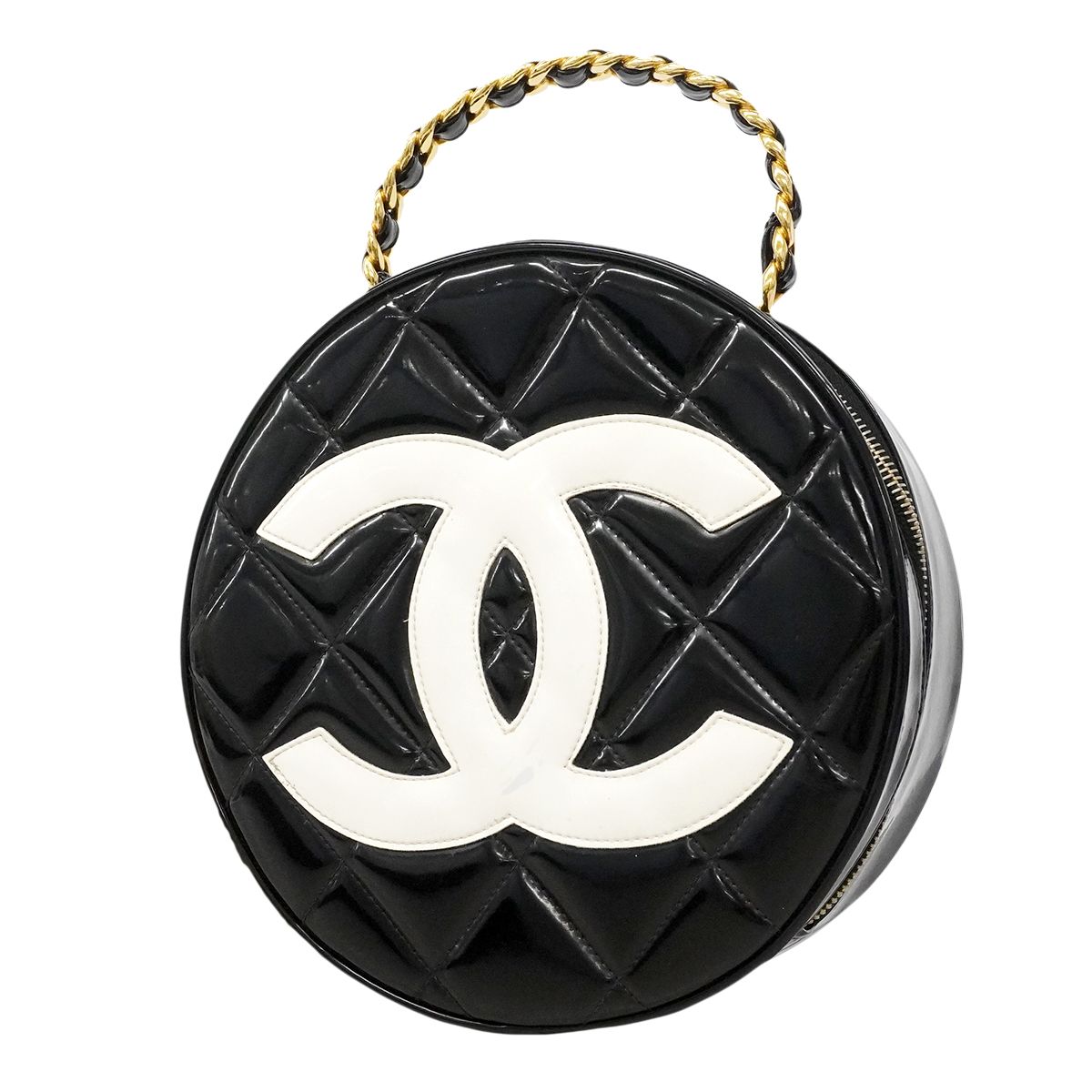 Chanel Handbag Patent Leather Black Gold