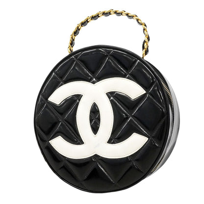 Chanel Handbag Patent Leather Black Gold