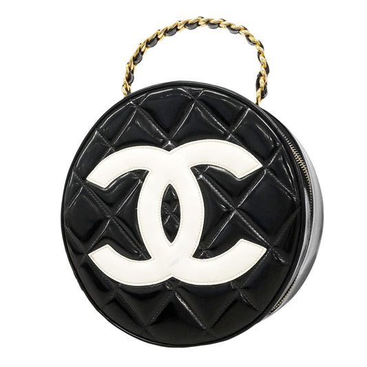 Chanel Handbag Patent Leather Black Gold