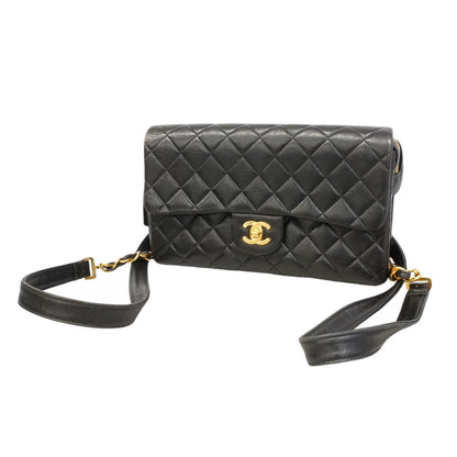 Chanel Backpack Quilted Lambskin Black Gold
