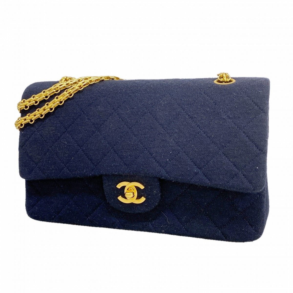 Chanel Shoulder Bag Quilted Navy Gold