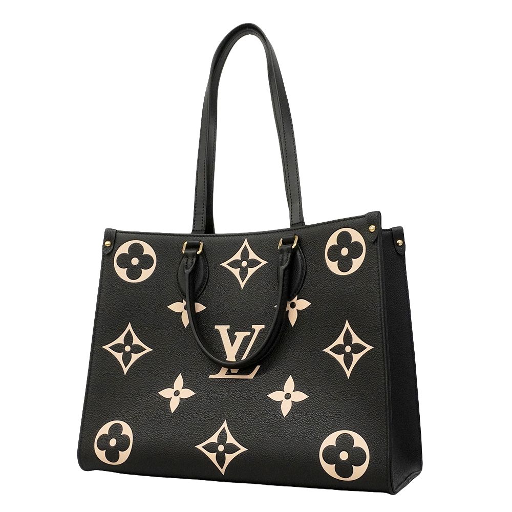 Louis Vuitton Tote Monogram Empreinte Bicolor On The Go MM Black Beige 2-Way