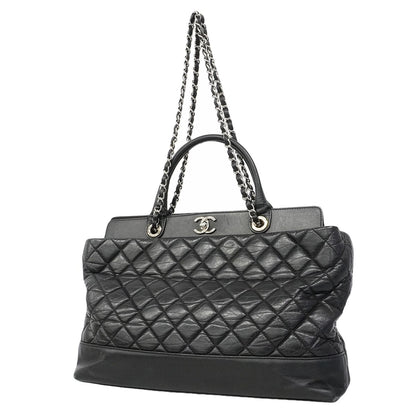 Chanel Handbag Quilted Leather Black Silver 2-Way