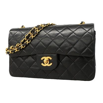 Chanel Shoulder Bag Quilted Lambskin Black Gold