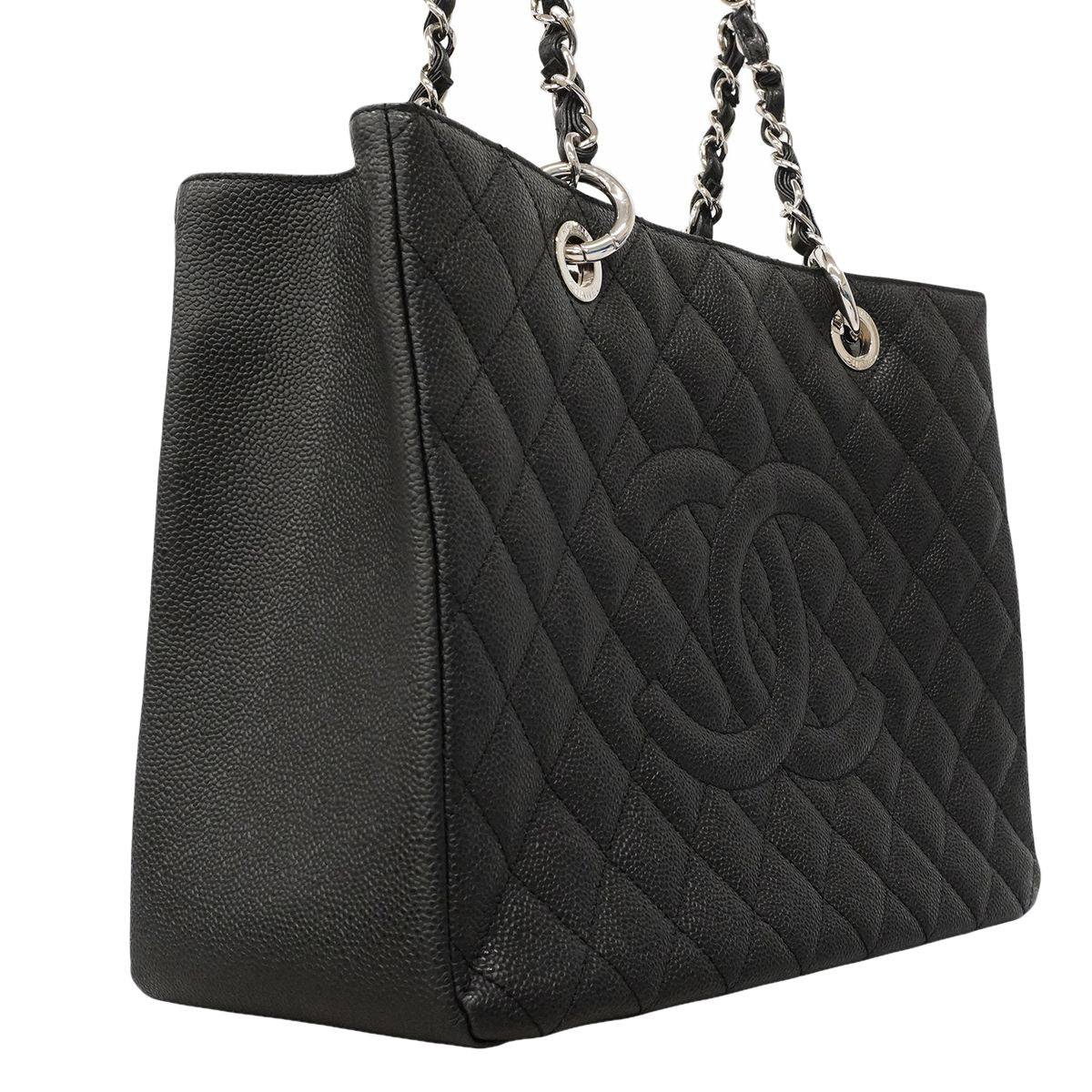 Chanel Chain Tote Quilted Caviar Leather Black Silver — view 2