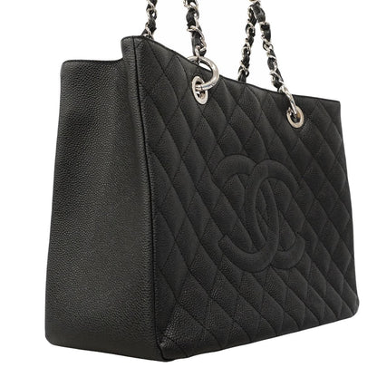 Chanel Chain Tote Quilted Caviar Leather Black Silver — view 2