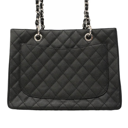 Chanel Chain Tote Quilted Caviar Leather Black Silver — view 6