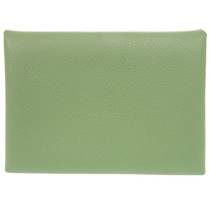 Hermes Calvi Duo Chevre Vert Cricket Card Case Green