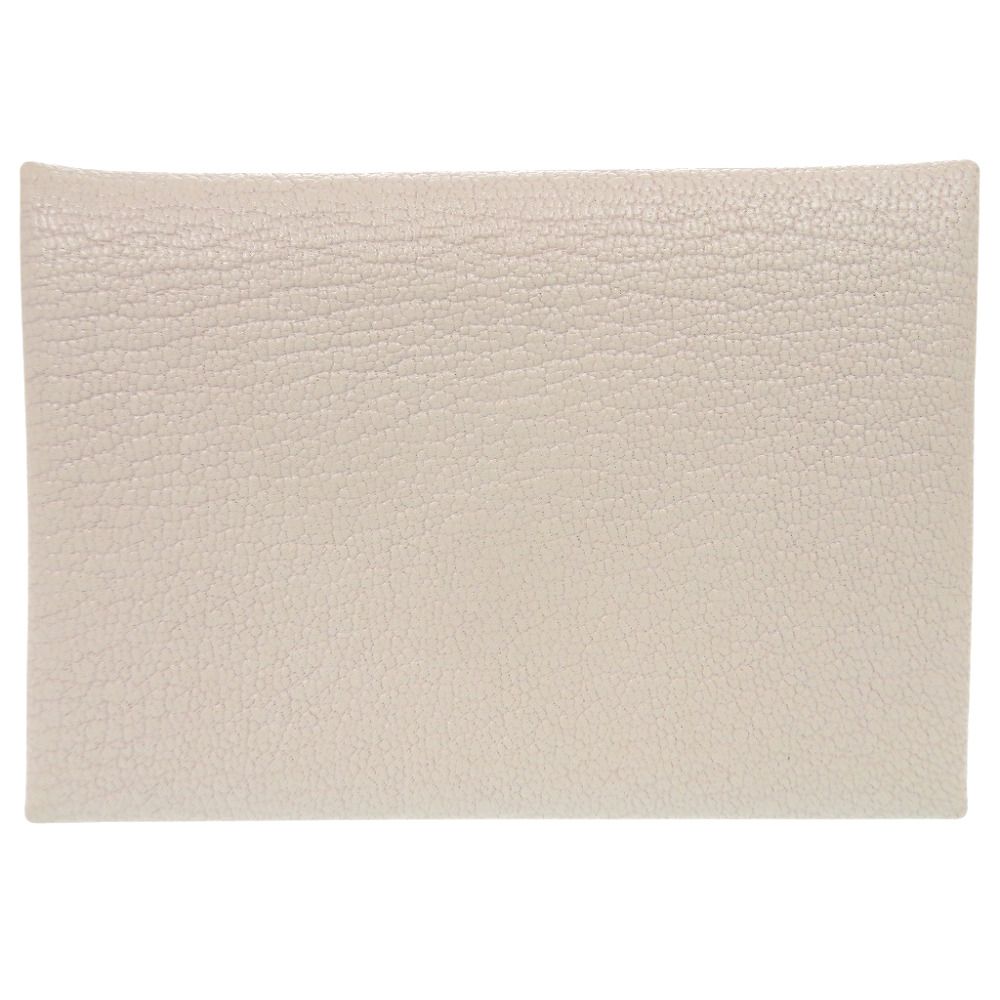 Hermes Calvi Duo Chevre Mushroom Card Case White