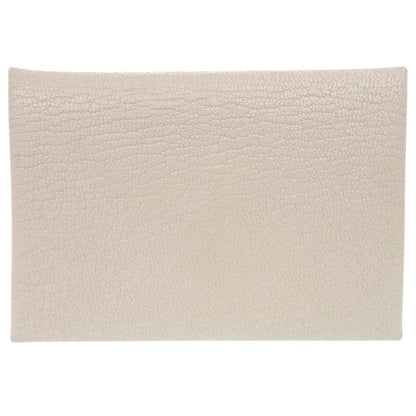 Hermes Calvi Duo Chevre Mushroom Card Case White