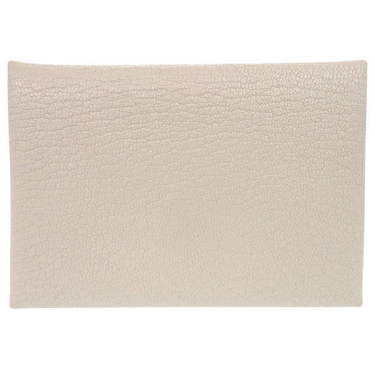 Hermes Calvi Duo Chevre Mushroom Card Case White